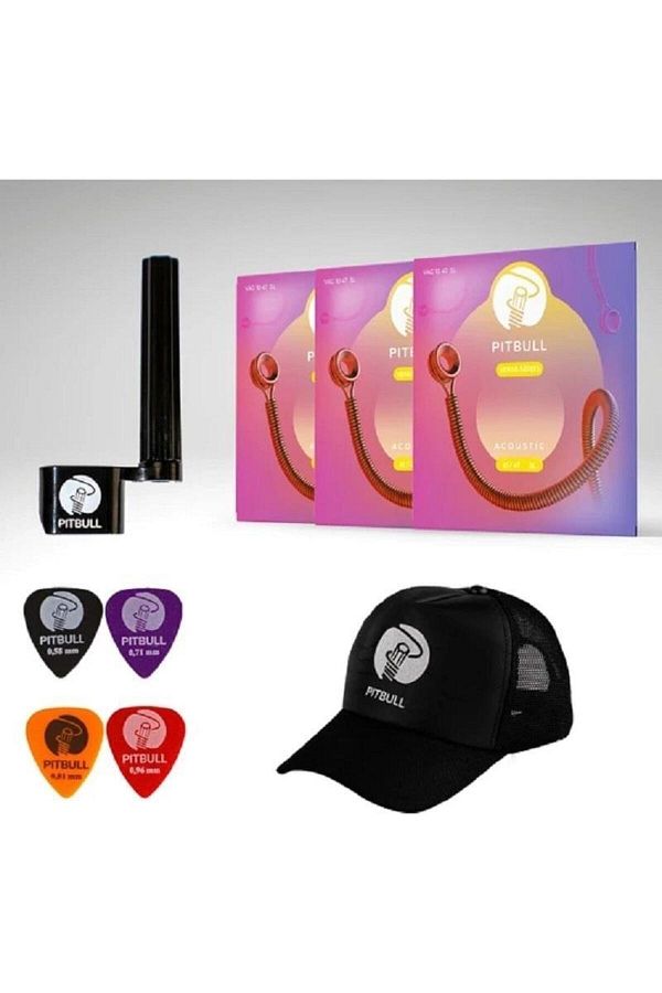 Pitbull Strings-Venüs Serial Acoustic Guitar String 3 Pcs SET (String Winder + 4 Picks + Hat) VAG 10-47 SL 3P SSC 1