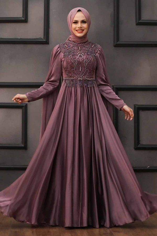 Neva Style Hijab Evening Dress with Cape Dark Rose Dried Hijab Evening Dress 22162kgk Trendyol