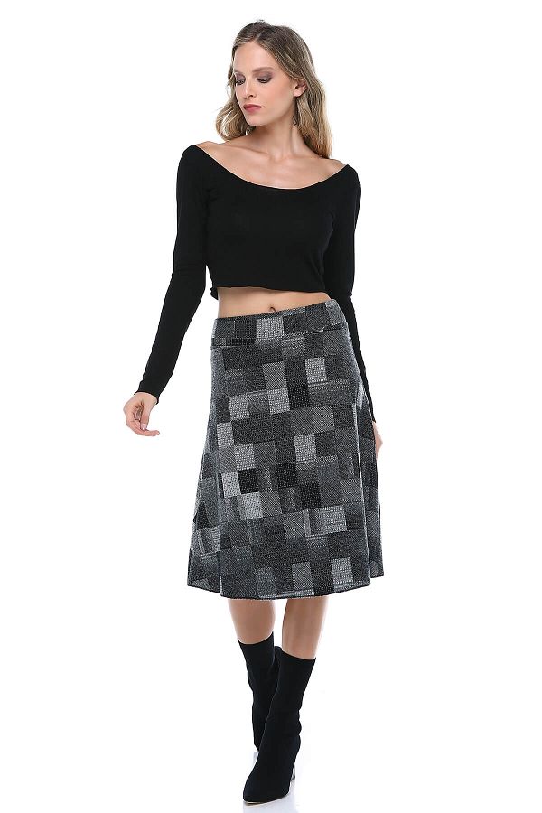 Quincey-Women's Gray Woolen Bell Skirt EK2369 1