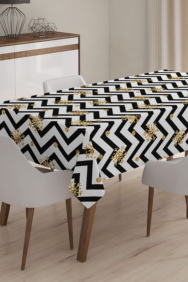 Realhomes-Black Zigzag Patterned Digital Printed 3D Tablecloth - 120 x 140 cm 1