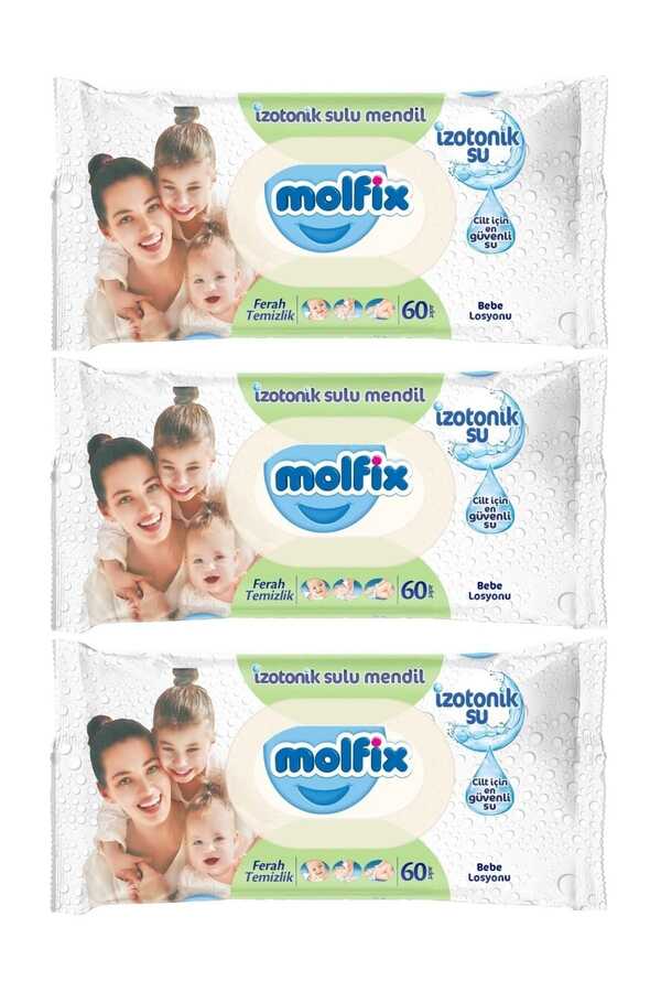 Molfix-Wet Towel Handkerchief Isotonic Fresh Cleaning 3-piece set 60 Sheets with Plastic Lid 1