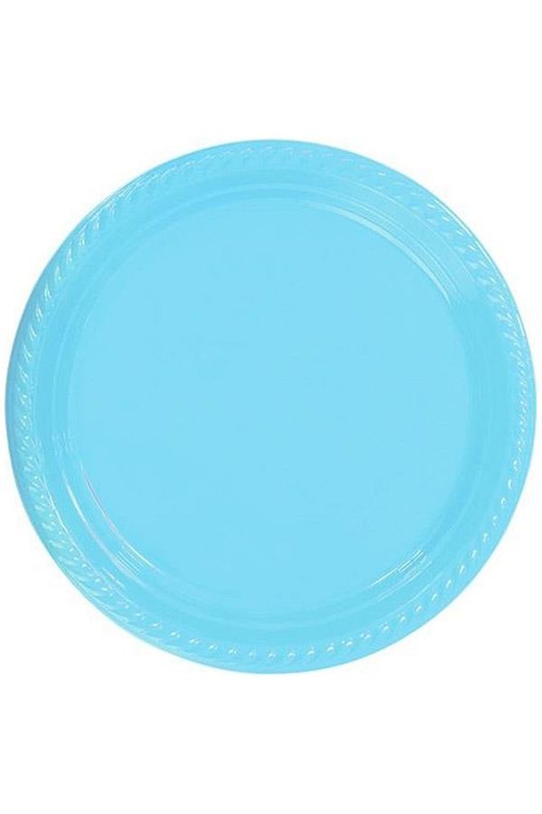 Parti dolabı-25 Pieces Light Blue Plastic Disposable Birthday Party Plates 1