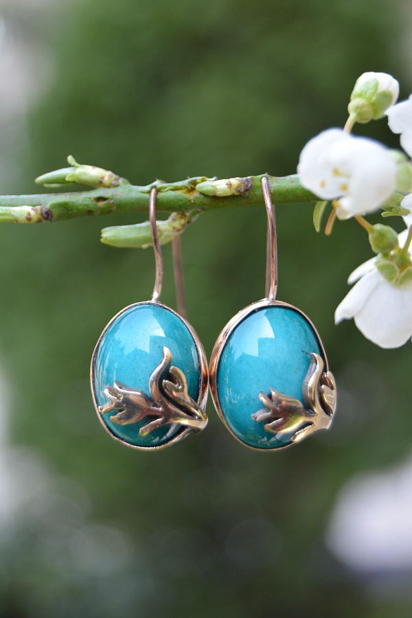Stoneage-Handmade Turquoise Tile Earrings 1