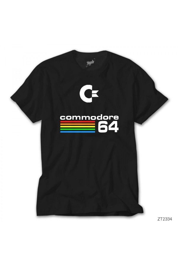Z zepplin-Commodore 64 Vintage Logo Black T-Shirt 1