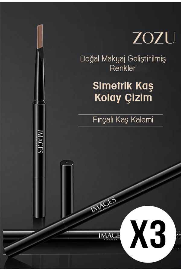 ZOZU-0.4Gr Light Coffee 3 Pcs - Images Series Two Prong Angled Eyebrow Pencil and Brush 1