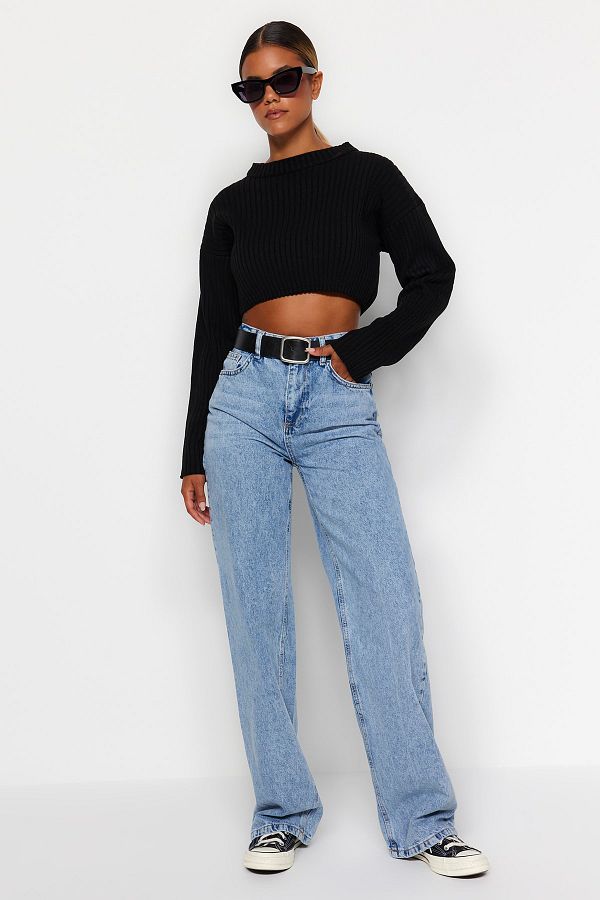 Trendyol Collection-Hellblaue Jeans mit hoher Taille und weitem Bein TWOAW24JE00074 1