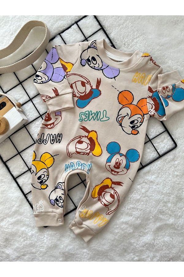 Minizade-Miki Printed Jumpsuit with Snaps at the Bottom 1