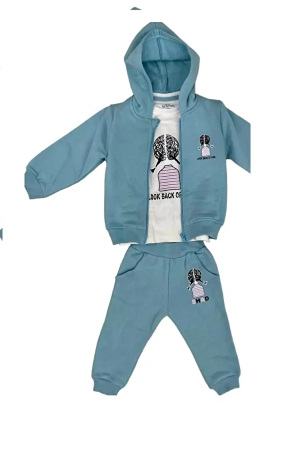 Aziz Bebe-Girl's 3-Piece Long Sleeve Children's Tracksuit Set with Cardigan 1
