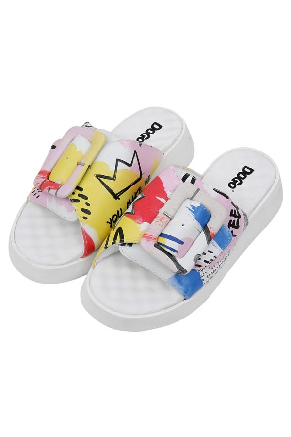 Dogo-Women's Vegan Leather Multicolored Slippers - The Creation of the Collage Design 1