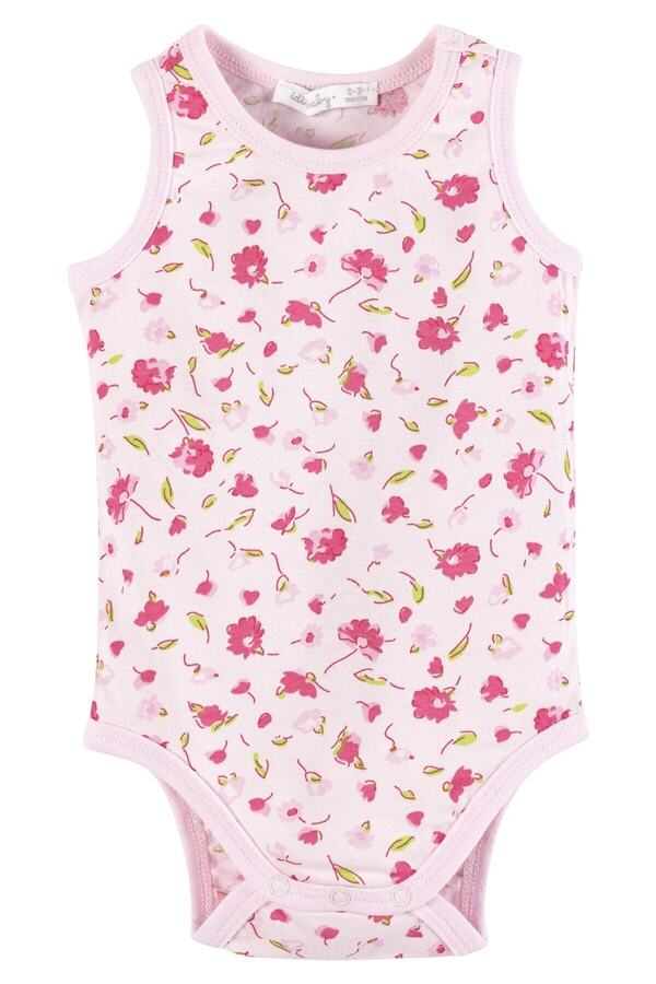 İdilbaby&Mamino Baskılı Çiçek Desenli Askılı Pembe Kız Bebek Atlet Body 17163