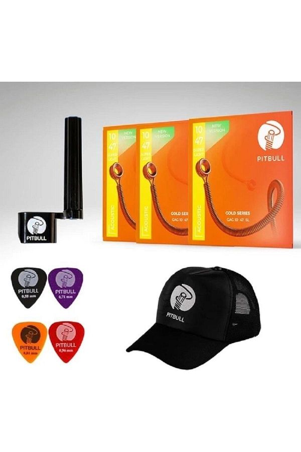 Pitbull Strings-Gold Series Acoustic Guitar String Set of 3 (String Winder 4 Pena Hat) Gag 10-47 Sl 3P Ssc 1