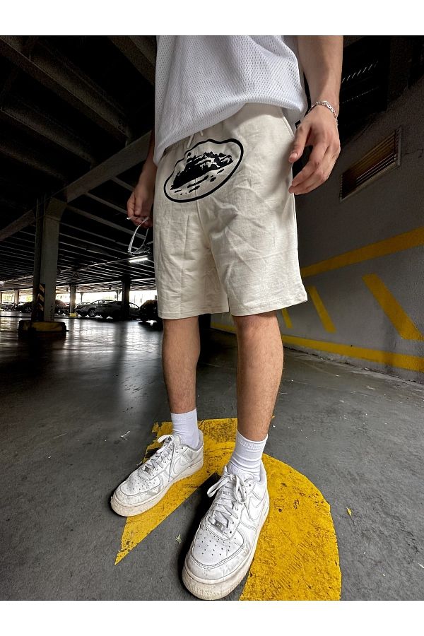 Leox Wear Corteiz Black Printed Unisex Beige Shorts
