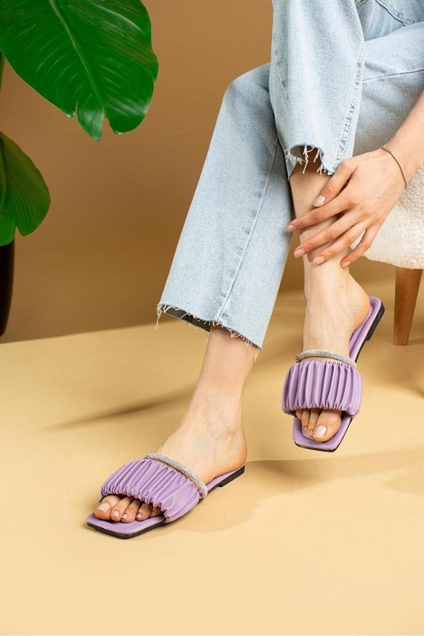 AGACE PLEATED STONE SLIPPERS Trendyol