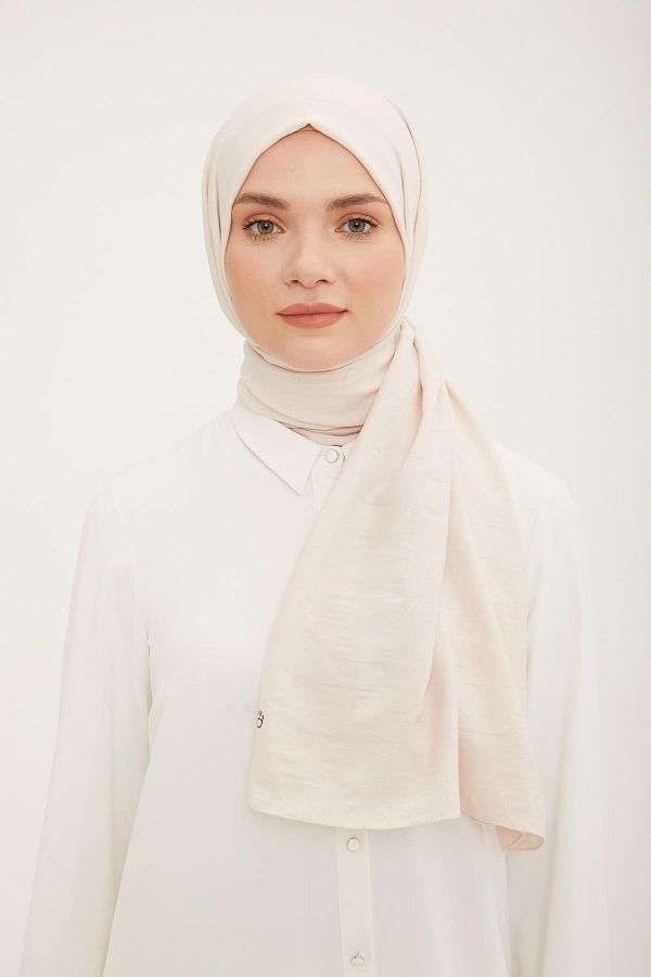 Armine-Geometric Pattern Cotton Textured Jazz Shawl Ecru 1