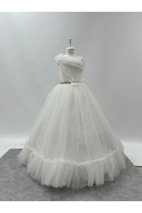 BUT KHAPPYK DS Girl s White Fluffy Long Furry Evening Dress 2 11 Years Trendyol