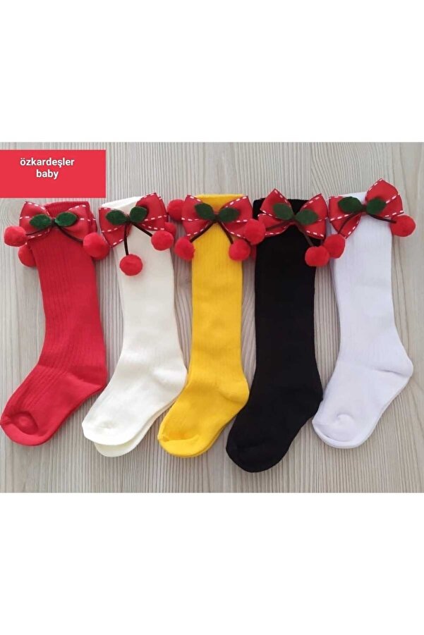 ÖZKARDEŞLER BABY bebek ve cocuk diz altı çorap fiyonklu kirazlı 5li