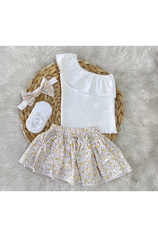 AKİF GİYİM ŞORTLU ETEK VE CROP BANDANA ÇORAP SETİ 4'LÜ TAKIM