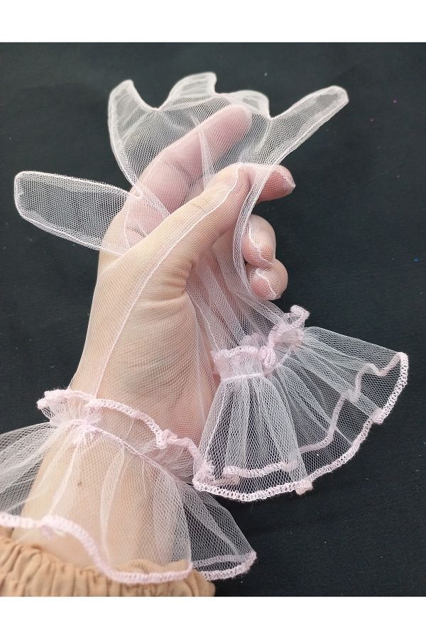es moda shop Bella evening dress bridal gloves short baby pink Trendyol