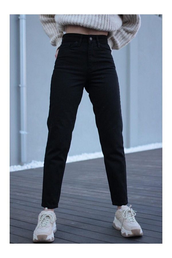 DRC trend-Tess Blugi Mom negri cu talie înaltă Pantaloni din denim elastic Power Lycra 1