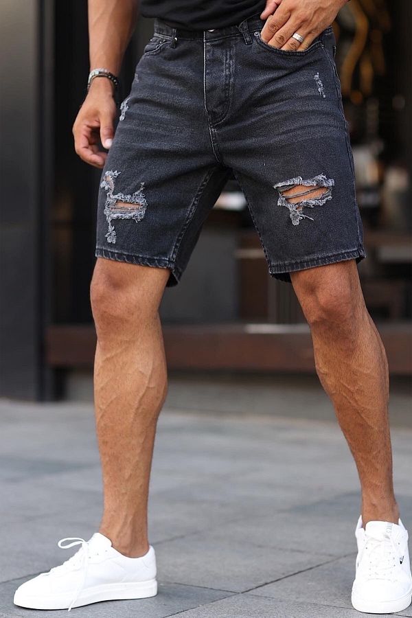 MADZEYMODA Men s Black Ripped Jean Shorts Trendyol