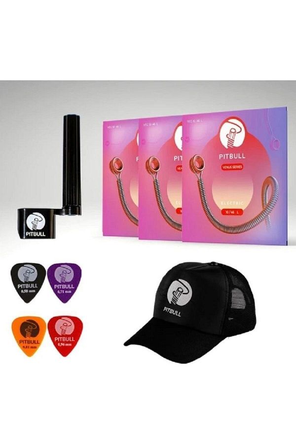 Pitbull Strings-Venüs Serial Electric Guitar String 3 Piece Set (String Winder + 4 Picks + Hat) VEG 10-46 L 3P SSC 1
