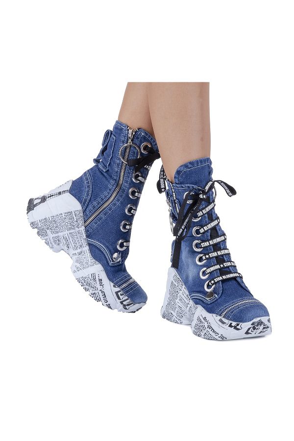 Blue wedge boots discount