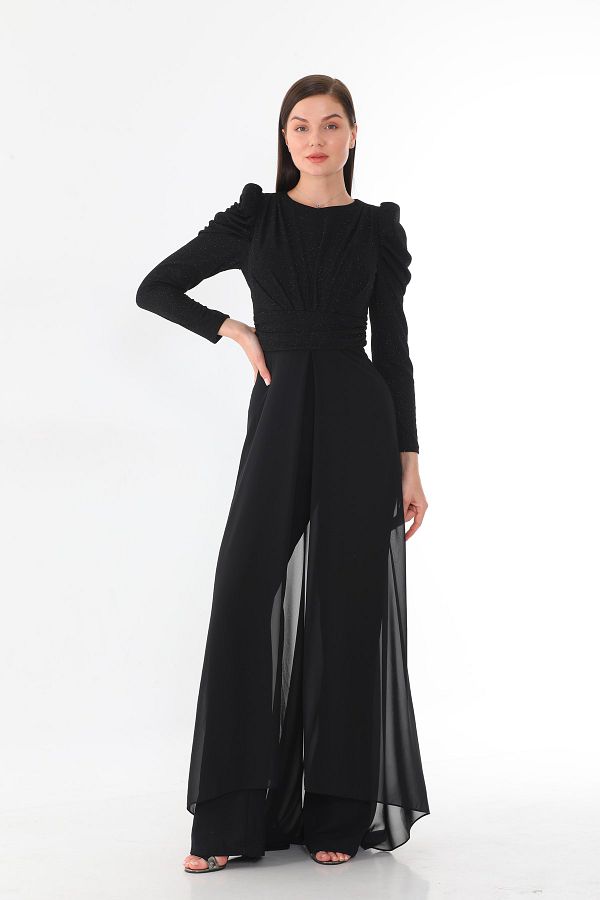 ZEROPOINT Glitter Knitted Jumpsuit with Chiffon Skirt Trendyol
