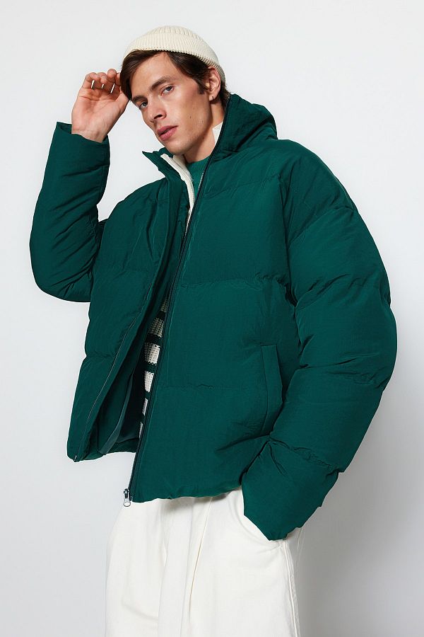 Trendyol Collection-Grüner, übergroßer, wasser- und windabweisender, aufblasbarer Unisex-Wintermantel mit Stehkragen TMNAW24MO00003 1