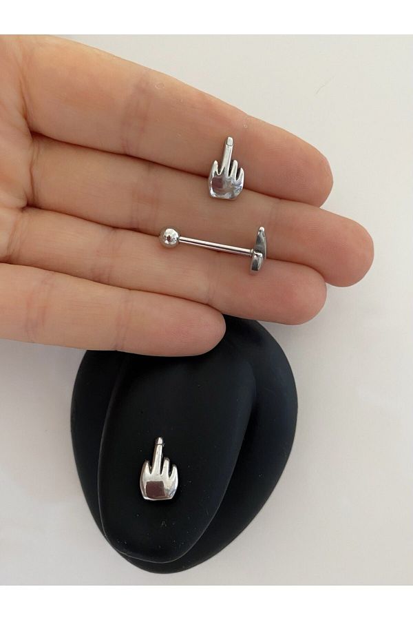Arescollection Surgical Steel Middle Finger Tongue Piercing Trendyol