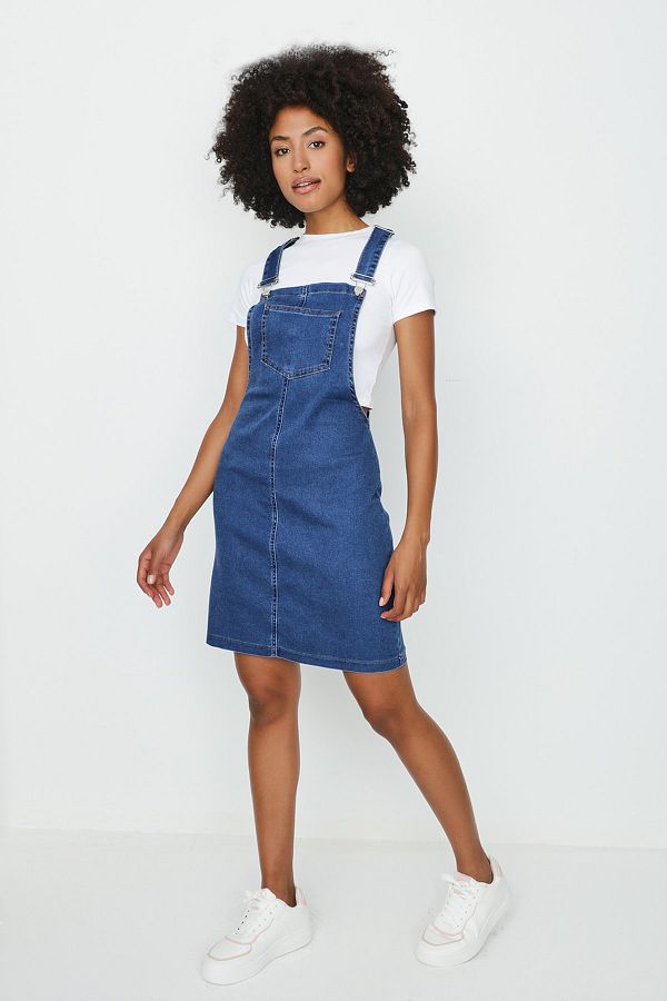 Select Moda-Rochie Salopet de damă cu bretele albastre din denim 1