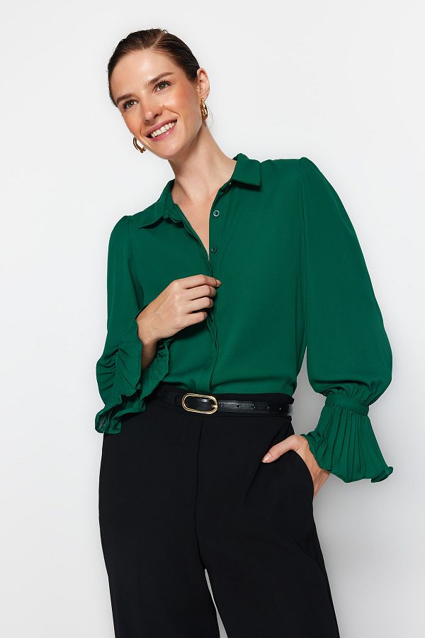 Trendyol Collection-Smaragdzöld spanyol ujjú szőtt ing TWOAW22GO0487 1