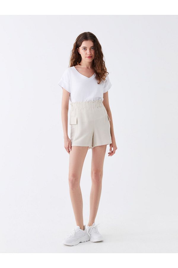 LC Waikiki-Damen-Shorts – Standard-Passform, einfarbige Leinenmischung 1