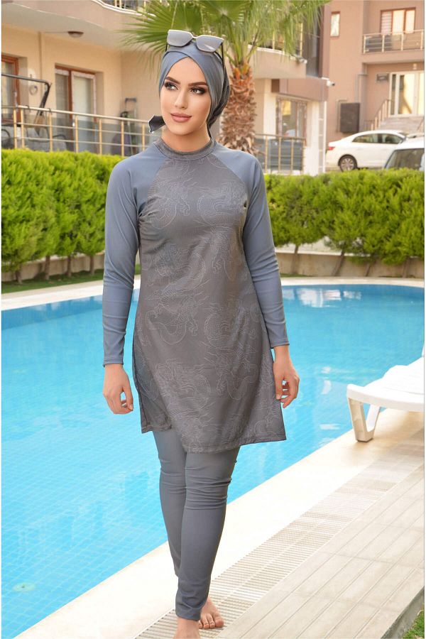 Ai e Tesettur Hijab Swimsuit smoked Patterned Trendyol