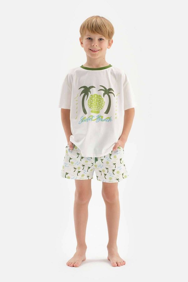 Dagi-White Boy's Palm Tree Printed Pajama Set with Shorts 1