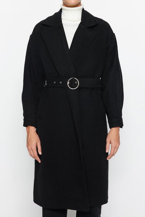 Langer Wollmantel Schwarzer Mantel Damen Winter Wintermantel