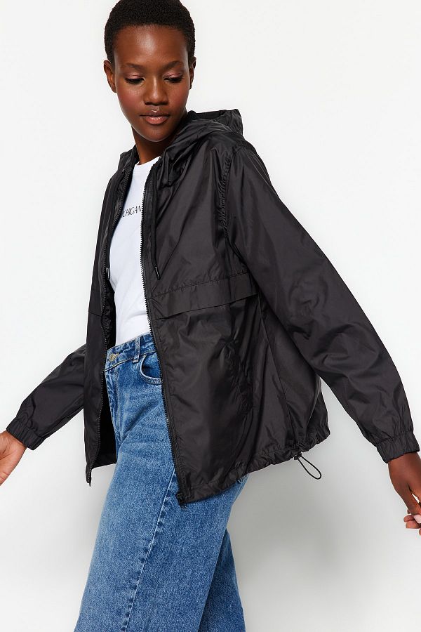 Trendyol Collection Black Hooded Water Repellent Kangaroo Windbreaker Coat TWOAW24MO00240 Trendyol