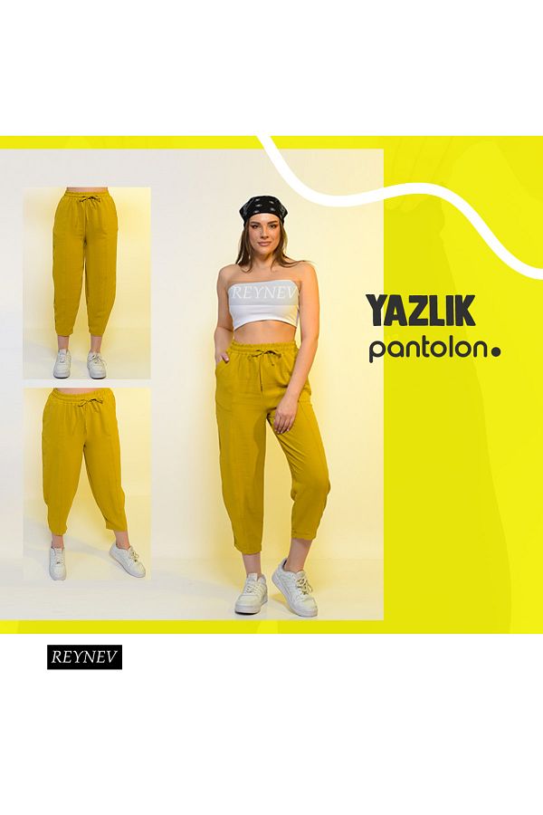 REYNEV Women s High Waist Thin Summer Summer Trousers with Elastic Waist Lace Up Loose Comfortable Cotton Slouchy Summer Pants Trendyol