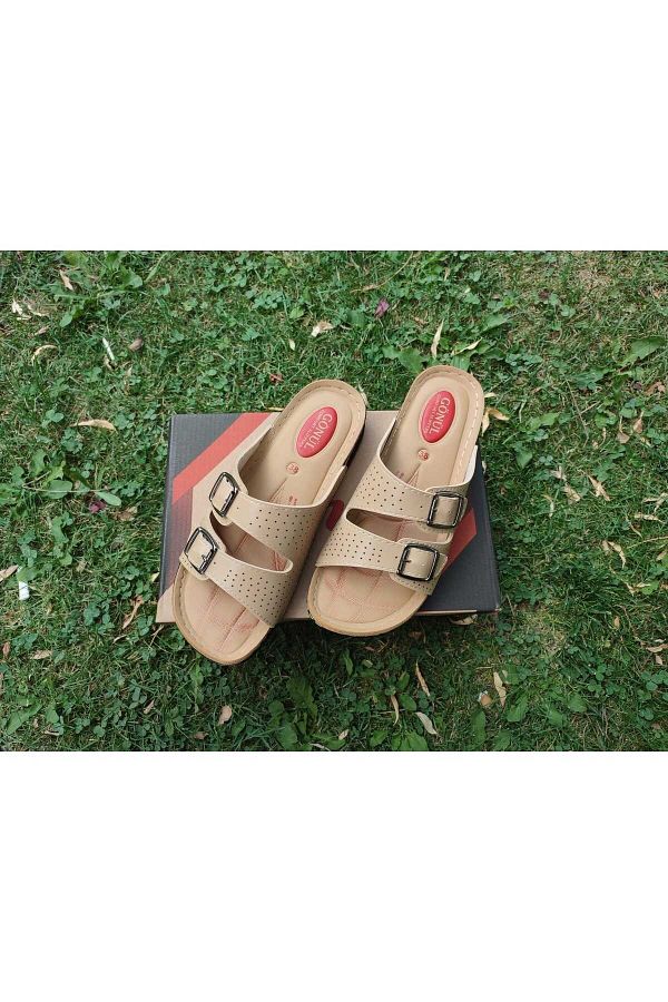 GÖNÜL-4200 COMFORT SOLE ADJUSTABLE WOMEN'S SLIPPERS - CAMEL 1