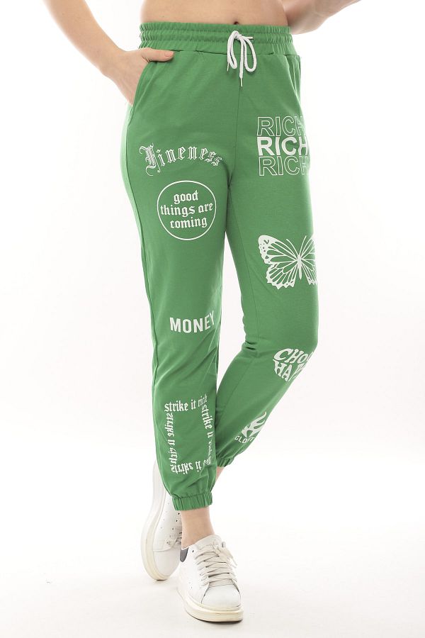 Green Hill-Sweatpants with Printed Pockets. 1