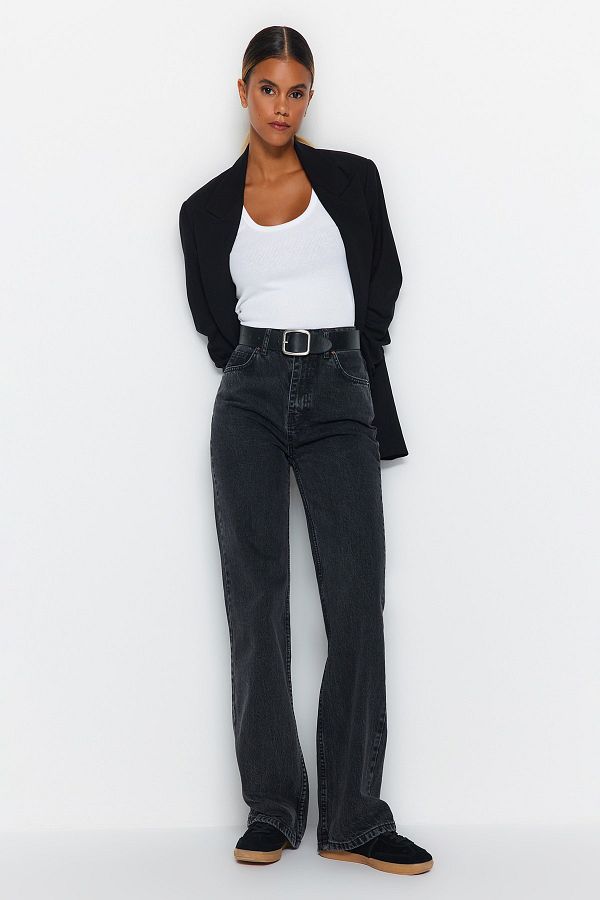 Trendyol Collection-Anthracite High Waist Wide Leg Jeans TWOAW24JE00089 1