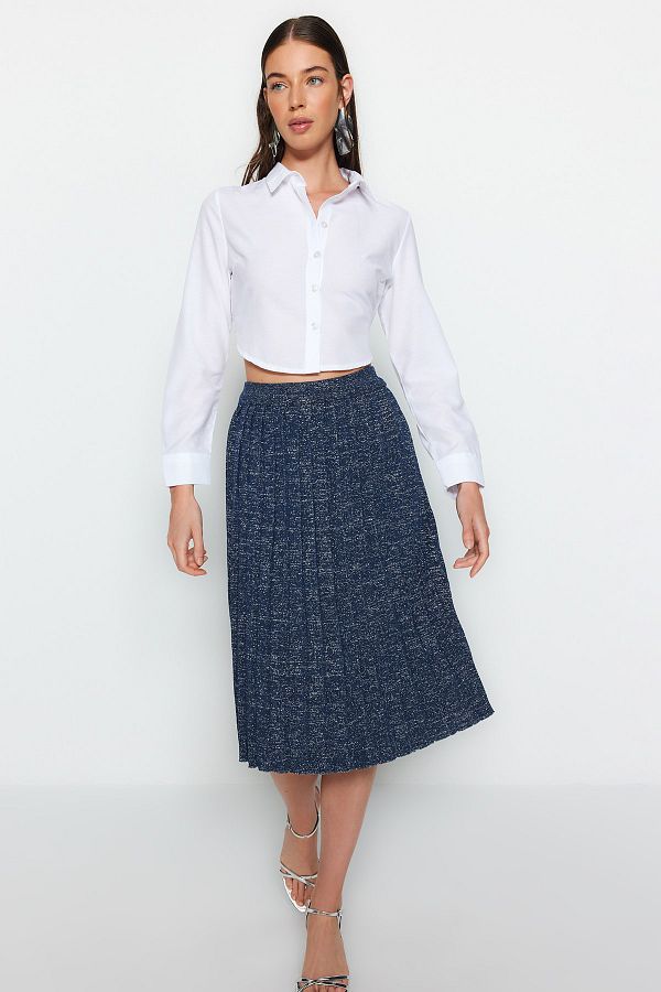 Trendyol Collection-Granatowa spódnica midi z dzianiny z brokatem - Twoaw24Et00000 1