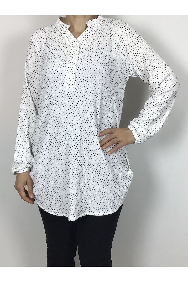 ECE GİYİM-Lycra Blouse with Four Buttons and Side Buttons - Opening Collar and Elastic Sleeve 1