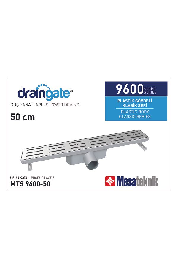 Mesateknik-Draingate® Classic Shower Channel with Stainless Grate Mts 9600 50 1