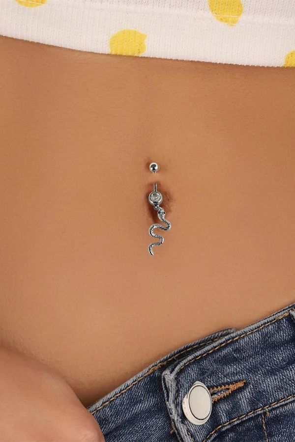 Barly Surgical Steel Belly Piercing with Silver Color Snake Figure