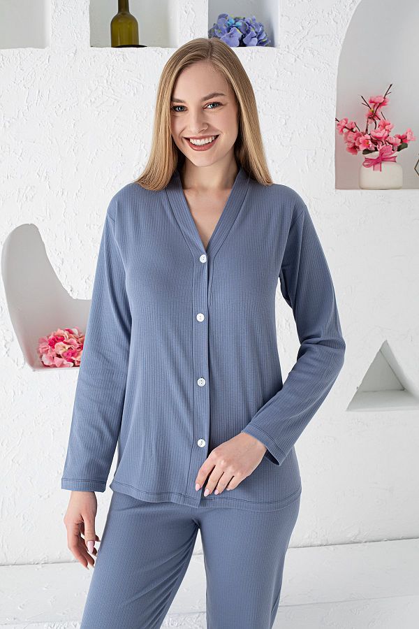 JENİKA-RIBANA COMBED BUTTONED PAJAMAS SET WITH REPORT 1