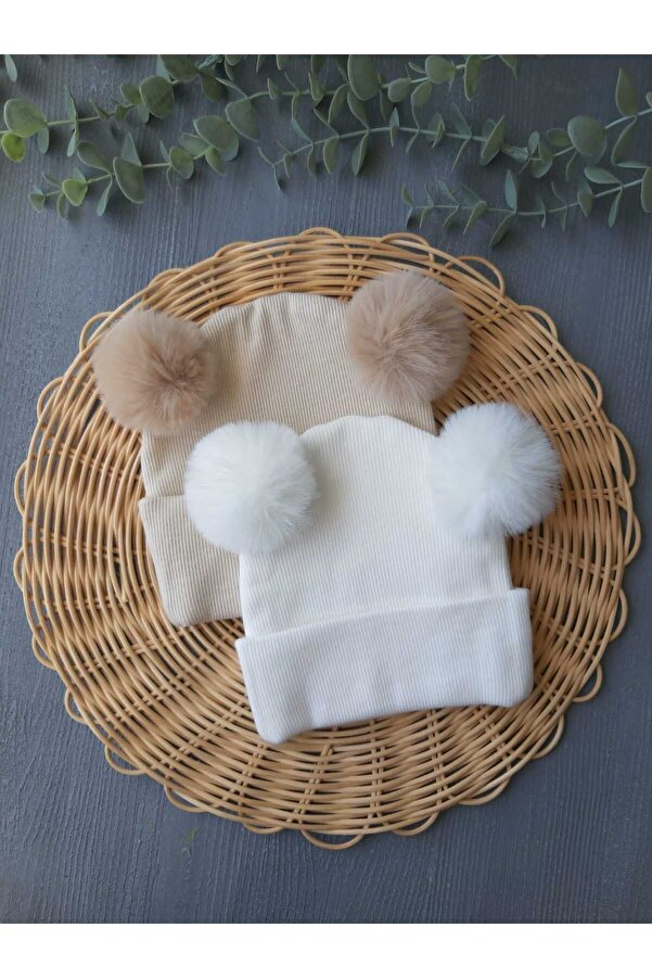 pempem bandana Kız bebek peluş ponponlu kaskorse bere