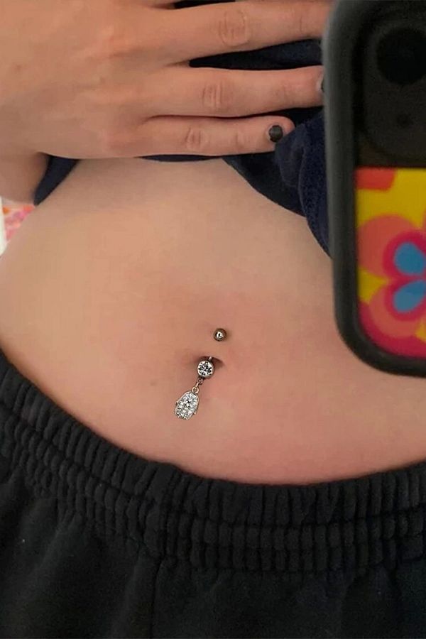 Barly Silver Color Surgical Steel Navel Piercing with Fatma Mother Figure and Stone Trendyol