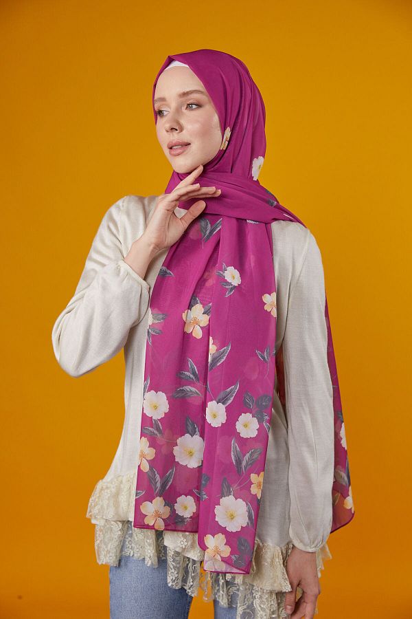 Differenza-FLOWERS Patterned Shawl - Fuchsia 1