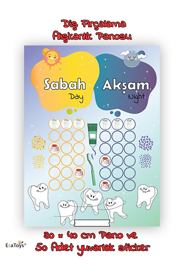 esatoys Çocuklar Için Diş Fırçalama Panosu