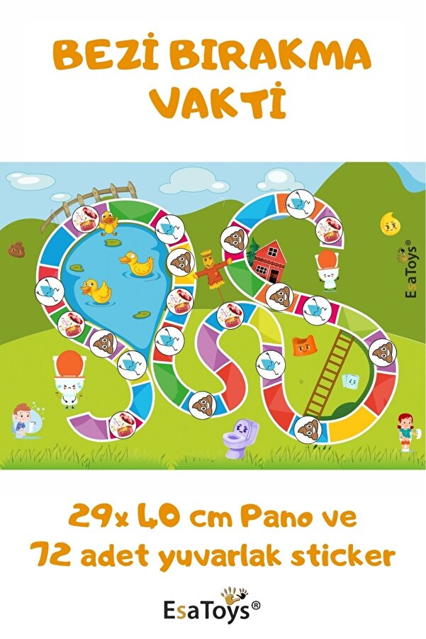 esatoys Tuvalet Eğitimi Sticker Panosu – 60'lı Set – 2-3 Yaş – Eğitici Ödül Tablosu